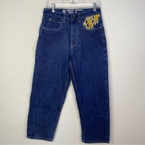 VTG Ninth Hall Ambush Baggy Wide Leg Men's Jean 28x26 Blue Denim Embroider Snake